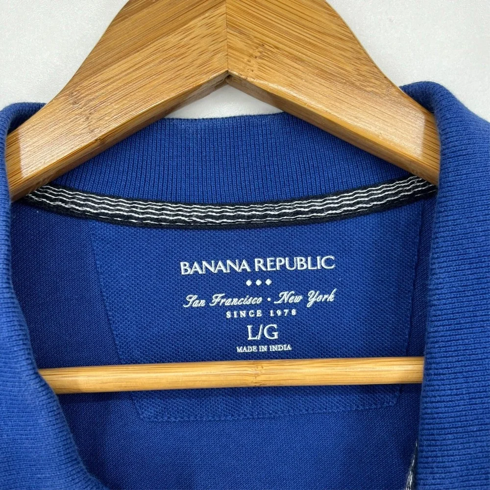 Banana Republic Polo Shirt Men's L Blue‎ Striped Logo Collared Cotton
